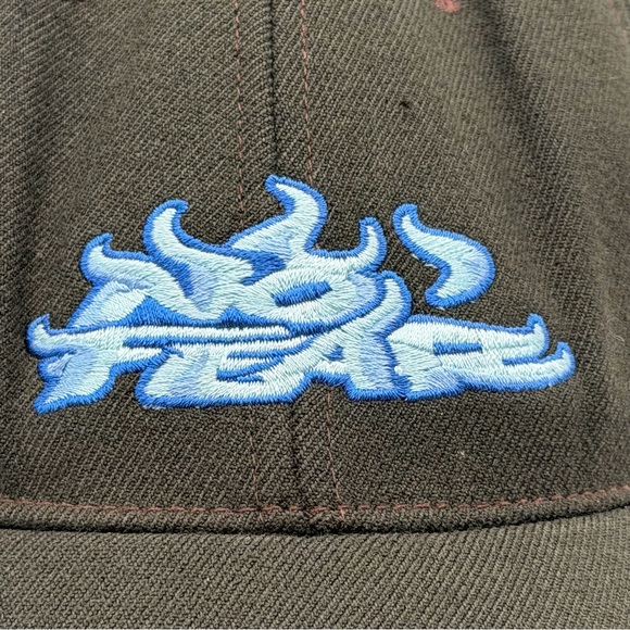 Vintage No Fear Flame Logo Black Blue Fitted Hat L/XL Y2K Streetwear - Picture 4 of 15